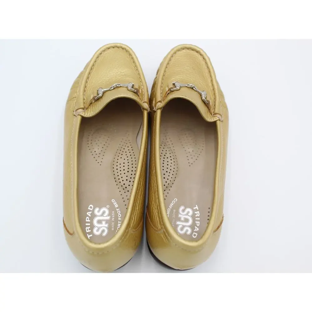 SAS Loafers Womens Size 6 Wide Gold Metallic Leather Horse Bit Comfort Shoe